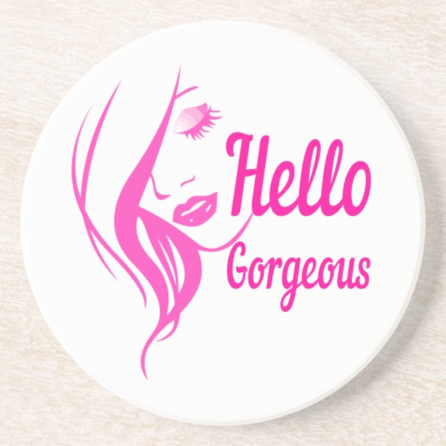 Hallo Gorgeous schöne Lady Face Zeichnend Typograf Getränkeuntersetzer (Vorne)