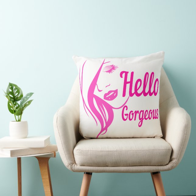 Hallo Gorgeous schöne Lady Face Zeichnend Typograf Kissen (Stuhl )