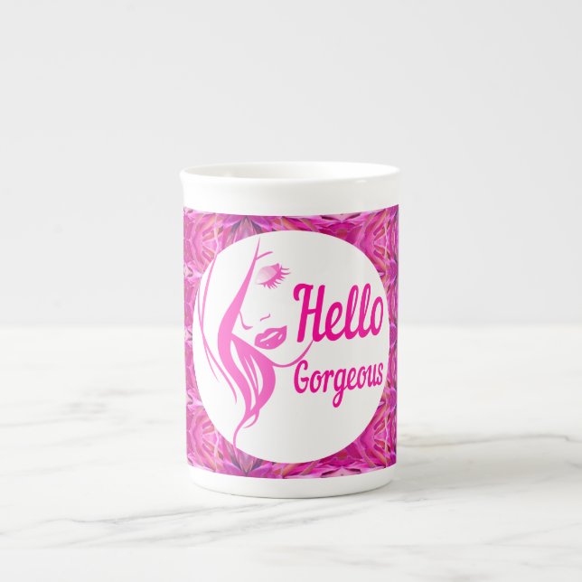 Hallo Gorgeous schöne Lady Face Zeichnend Typograf Prozellantasse (Vorderseite)