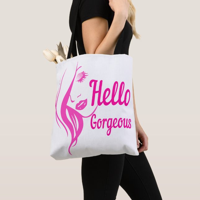 Hallo Gorgeous schöne Lady Face Zeichnend Typograf Tasche (Von Nahem)