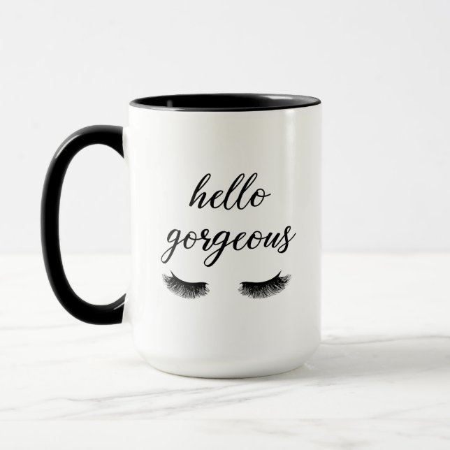 Hallo Gorgeous Typografie Lashes Dekoration Tasse (Links)