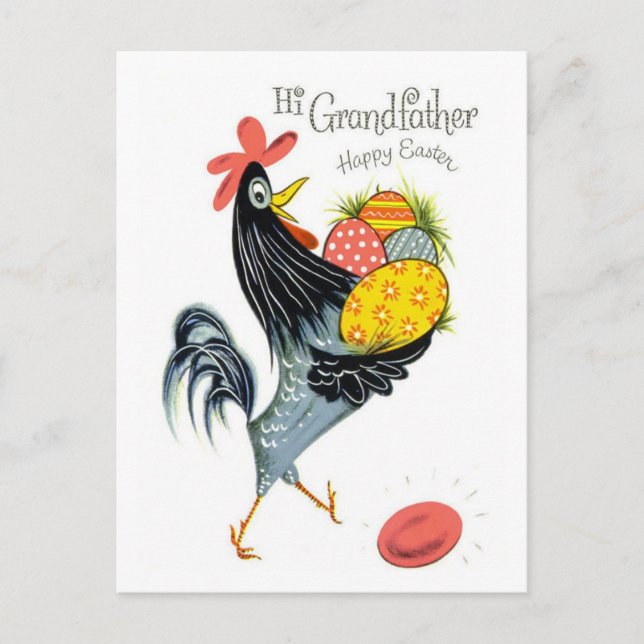 Hallo Großvater Happy Oaster Retro Rooster und Eie Postkarte (Vorderseite)