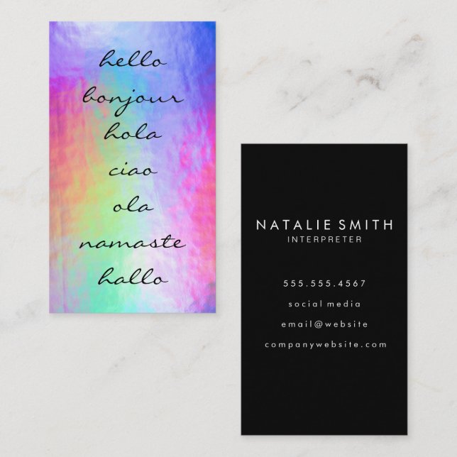 Hallo Grüße | Pastel Metallic Foil Visitenkarte (Vorne/Hinten)