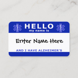 HALLO habe ich alzheimers Identifizierung Visitenkarte