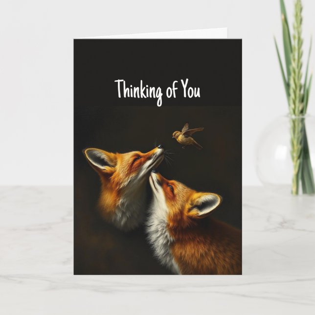 Hallo Hallo Denken Sie an Niedliche Fox Bird Tiere Karte (Vorderseite)