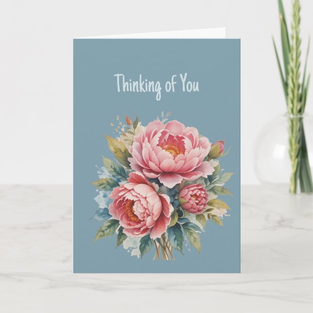 Hallo Hallo Denken Sie an Sie Pink Peony Garden Bl Karte (Vorderseite)