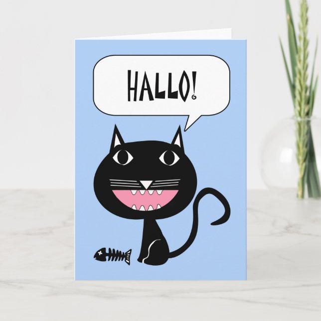 Hallo Hallo in Deutsch Katze und Fischknochen Karte (Vorderseite)