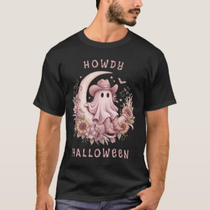 Hallo Halloween Boho Western Geist auf dem Mond T-Shirt