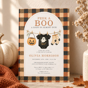 Hallo-Halloween-Gingham-Baby-Party mit Peek-a-Boo Einladung