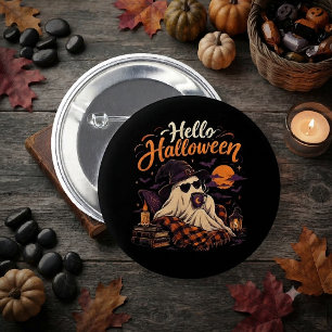Hallo Halloween Süßer Geist Trinkt Kaffee Button