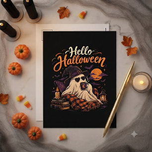 Hallo Halloween Süßer Geist Trinkt Kaffee Feiertagspostkarte