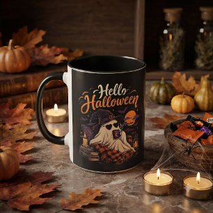Hallo Halloween Süßer Geist Trinkt Kaffee Tasse