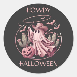 Hallo Halloween Western Cowboy Geist & Lasso Runder Aufkleber