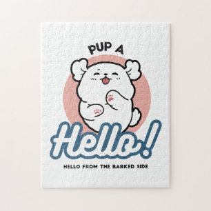 Hallo! - Happy White Dog Cartoon Design