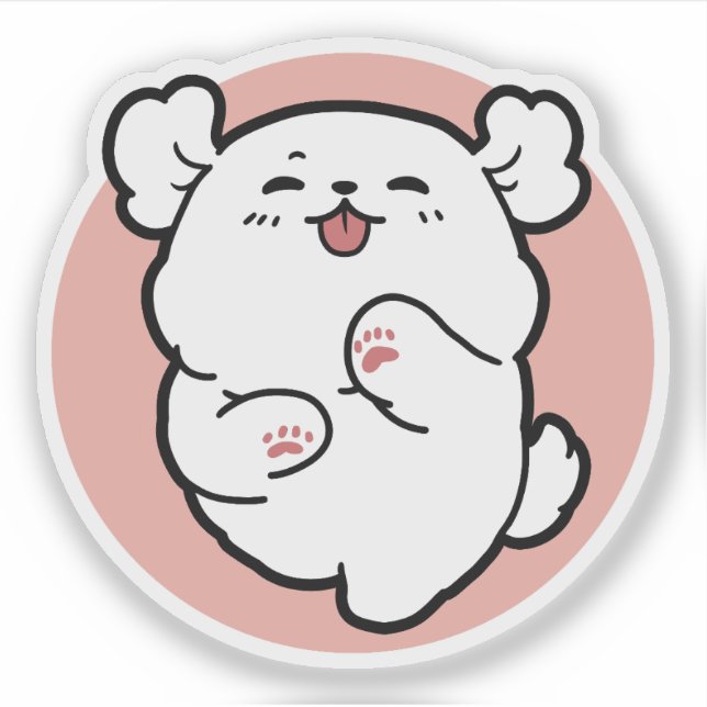 Hallo! - Happy White Dog Cartoon Design Aufkleber (Vorderseite)