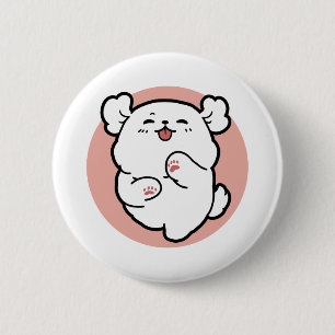 Hallo! - Happy White Dog Cartoon Design Button