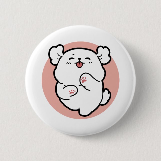 Hallo! - Happy White Dog Cartoon Design Button (Vorderseite)