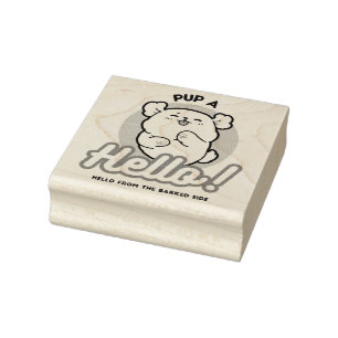 Hallo! - Happy White Dog Cartoon Design Gummistempel