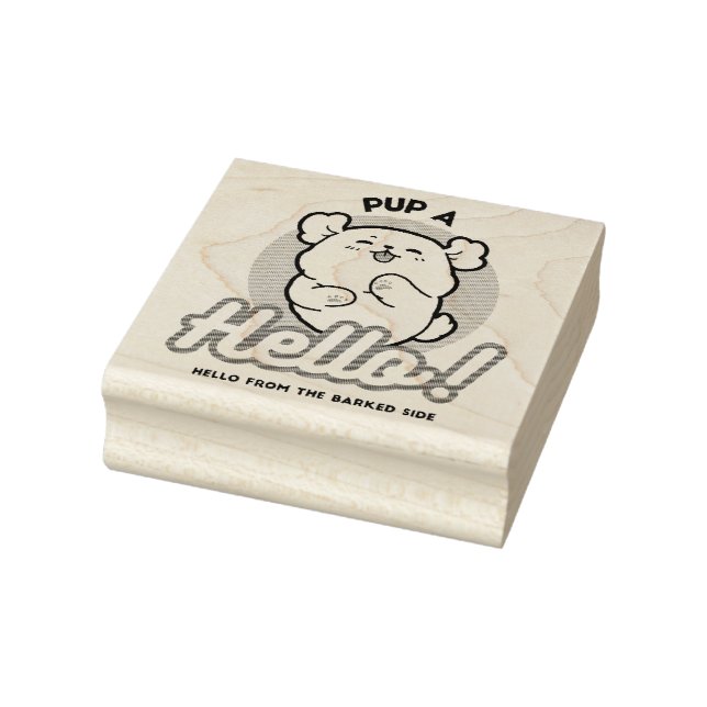 Hallo! - Happy White Dog Cartoon Design Gummistempel (Stempel)