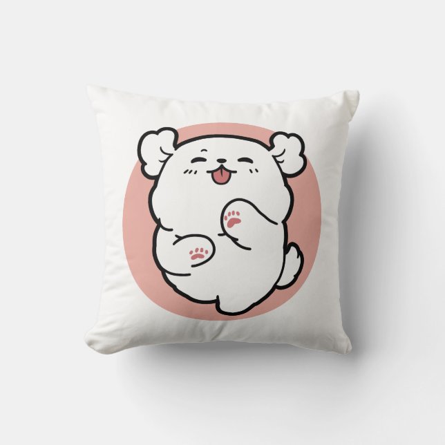 Hallo! - Happy White Dog Cartoon Design Kissen (Vorderseite)