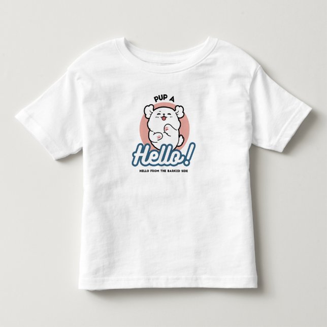 Hallo! - Happy White Dog Cartoon Design Kleinkind T-shirt (Vorderseite)