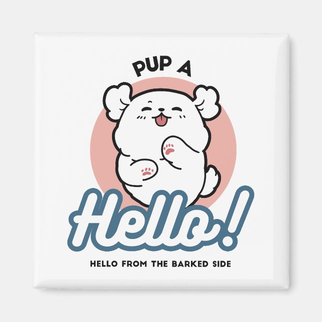 Hallo! - Happy White Dog Cartoon Design Magnet (Vorne)