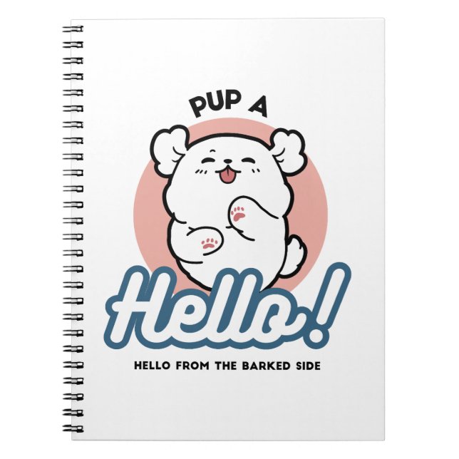 Hallo! - Happy White Dog Cartoon Design Notizblock (Vorderseite)