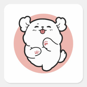 Hallo! - Happy White Dog Cartoon Design Quadratischer Aufkleber