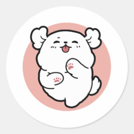 Hallo! - Happy White Dog Cartoon Design Runder Aufkleber