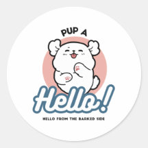 Hallo! - Happy White Dog Cartoon Design