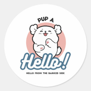 Hallo! - Happy White Dog Cartoon Design Runder Aufkleber