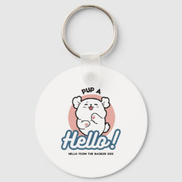 Hallo! - Happy White Dog Cartoon Design Schlüsselanhänger