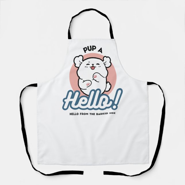 Hallo! - Happy White Dog Cartoon Design Schürze (Vorderseite)