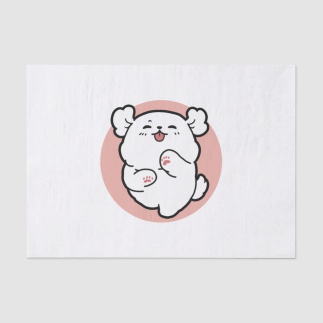 Hallo! - Happy White Dog Cartoon Design Seidenpapier (Vorderseite)