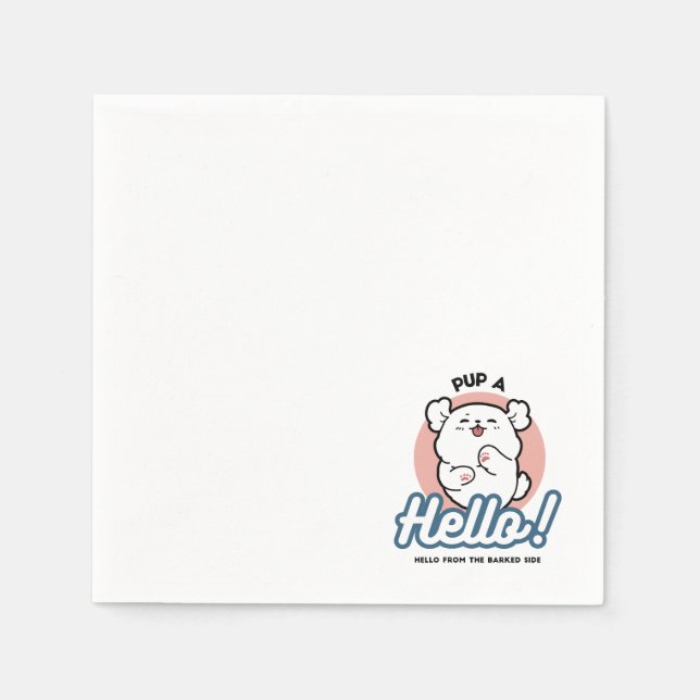 Hallo! - Happy White Dog Cartoon Design Serviette (Vorderseite)