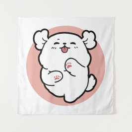 Hallo! - Happy White Dog Cartoon Design Wandteppich