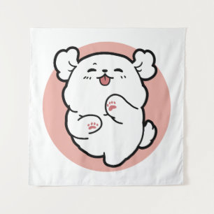 Hallo! - Happy White Dog Cartoon Design Wandteppich