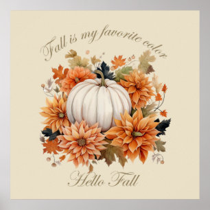 Hallo Herbst Aquarell Wildblumen Herbstblätter Poster