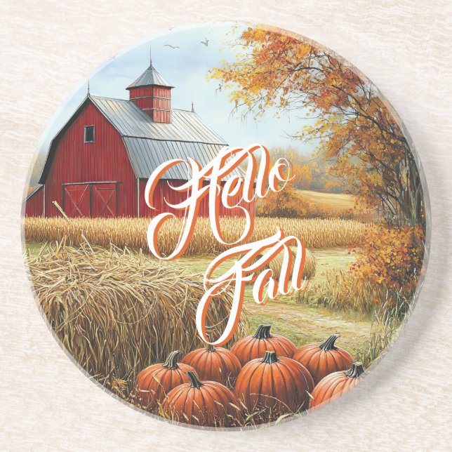 Hallo Herbst Erntedank Landhäuser Pumpkins Getränkeuntersetzer (Vorne)