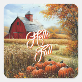 Hallo Herbst Erntedank Landhäuser Pumpkins Quadratischer Aufkleber