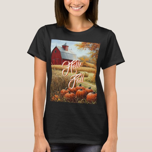 Hallo Herbst Erntedank Landhäuser Pumpkins T-Shirt (Vorderseite)