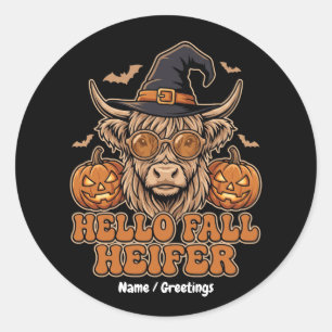 Hallo Herbst Färse Halloween Highland Kuh Retro Runder Aufkleber