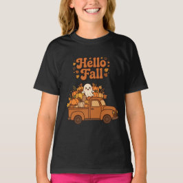 Hallo Herbst Geist LKW Kürbisse Blumen Gemütlicher T-Shirt