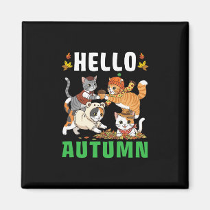 Hallo Herbst Gemütliche Katzen Spielen In Fallende Magnet