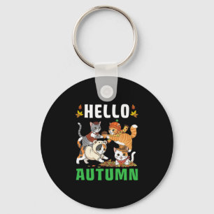Hallo Herbst Gemütliche Katzen Spielen In Fallende Schlüsselanhänger