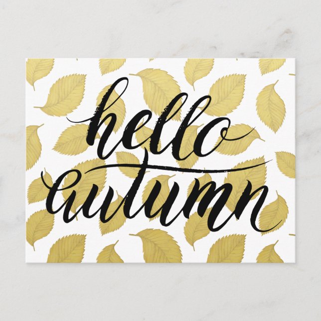 Hallo Herbst - Gold Herbst Blätter Postkarte (Vorderseite)