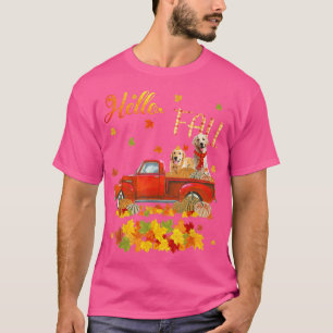 Hallo Herbst Golden Retriever Blatt Herbst Roter L T-Shirt