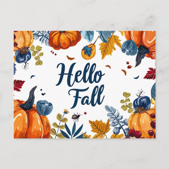 Hallo Herbst Grußkarte mit Blume Postkarte (Vorderseite)