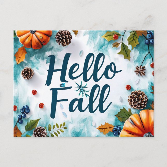 Hallo Herbst Grußkarte mit Blume Postkarte (Vorderseite)