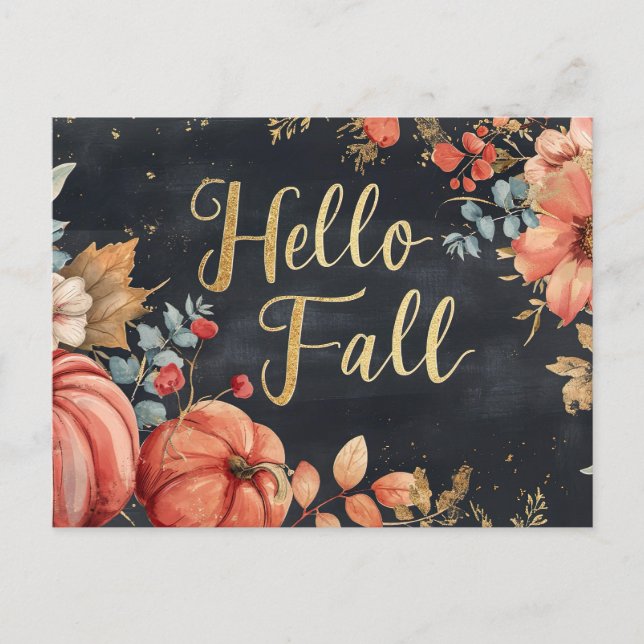Hallo Herbst Grußkarte mit Blume Postkarte (Vorderseite)